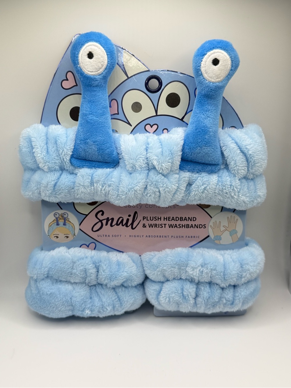 Beauty Concepts Blue Snail Plush Spa Headband & Wrist Washbands Set NWT